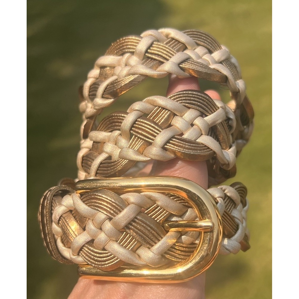 Vintage 80s Metallic Gold Champagne Woven Braided Statement Belt S/M 32" Taiwan